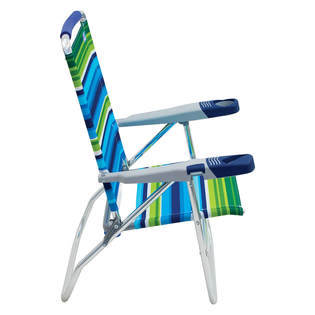 RIO Brands 15 Inch Cushioned Beach Chair w/Aluminum Frame, Blue/Green (4 Pack)