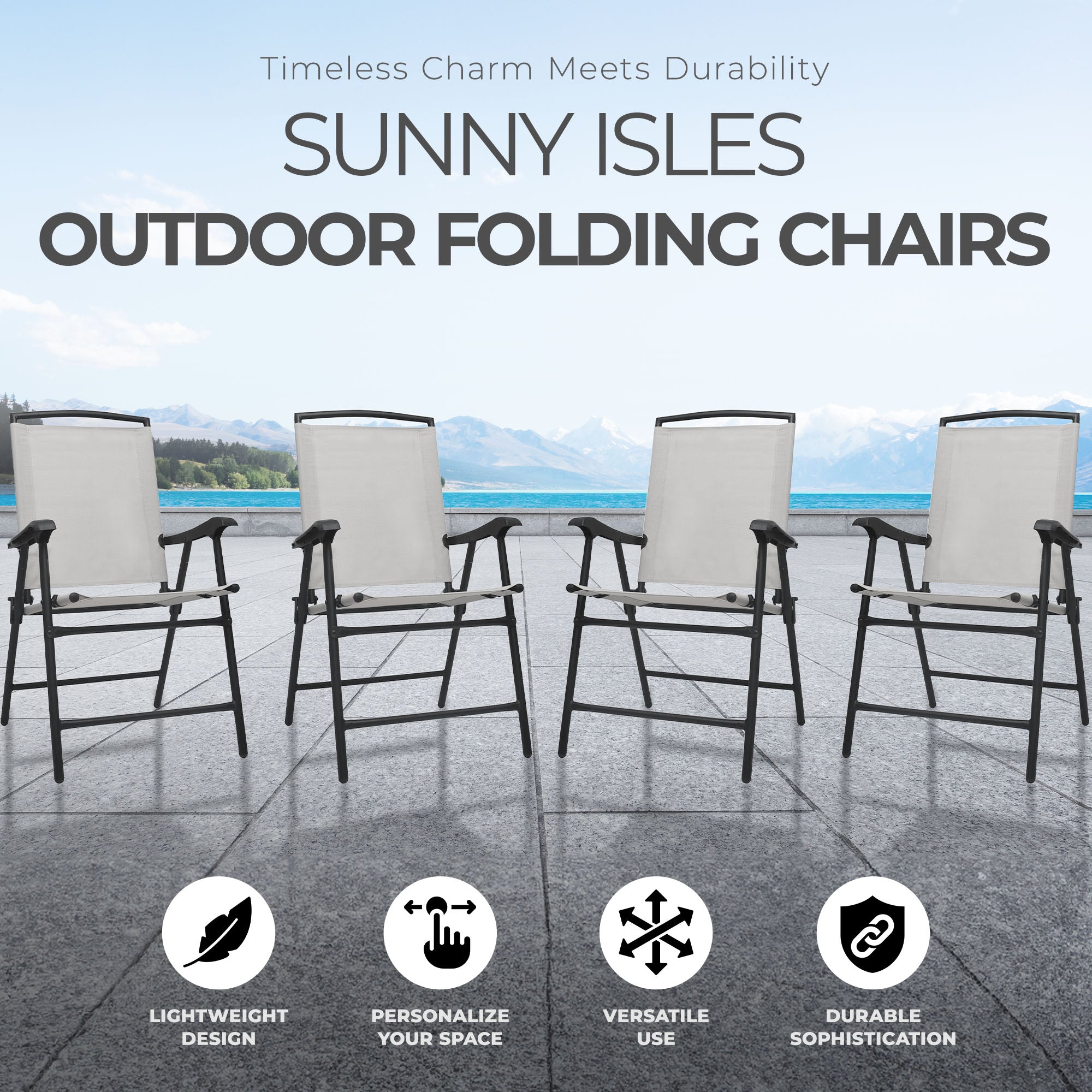 Four Seasons Courtyard Sunny Isles Steel Folding Chair, Gray (4 Pack) (Used) - VMInnovations