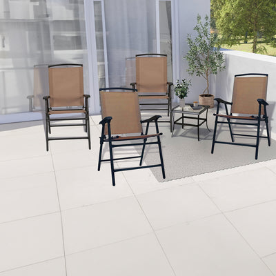 Four Seasons Courtyard Outdoor Steel Folding Chair, Brown (4 Pack) (Used)