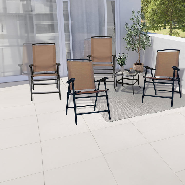 Four Seasons Courtyard Sunny Isles Steel Folding Chair, Brown(4 Pack)(For Parts)