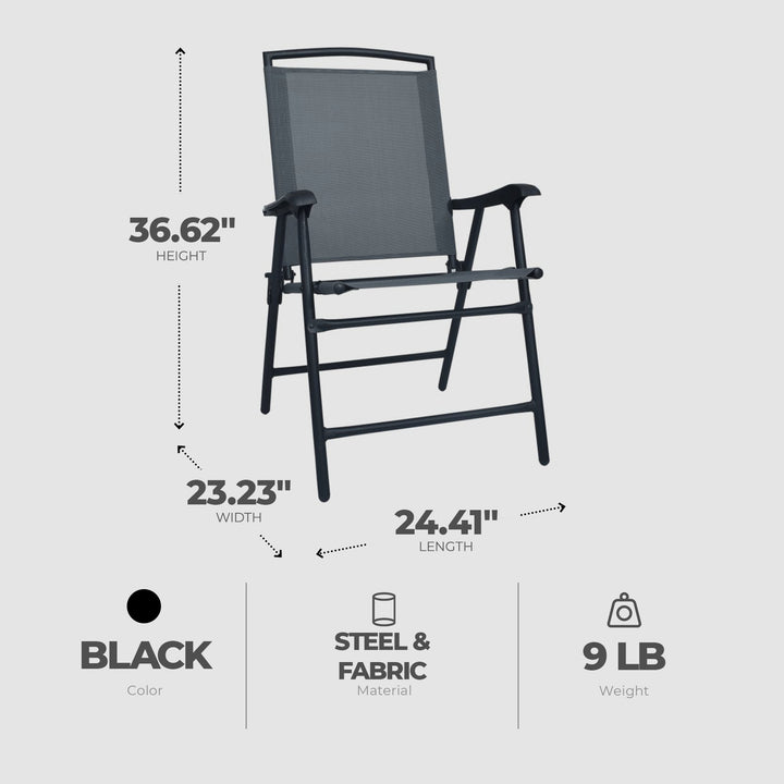 Four Seasons Sunny Isles Outdoor Steel Folding Chair, Black (4 Pack) (Open Box)