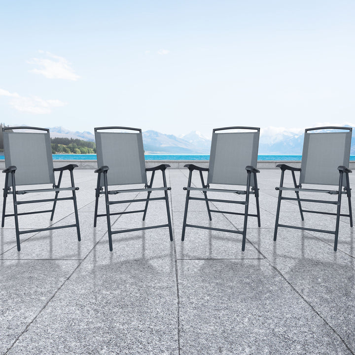 Four Seasons Courtyard Sunny Isles Outdoor Steel Folding Chair, Black (4 Pack)