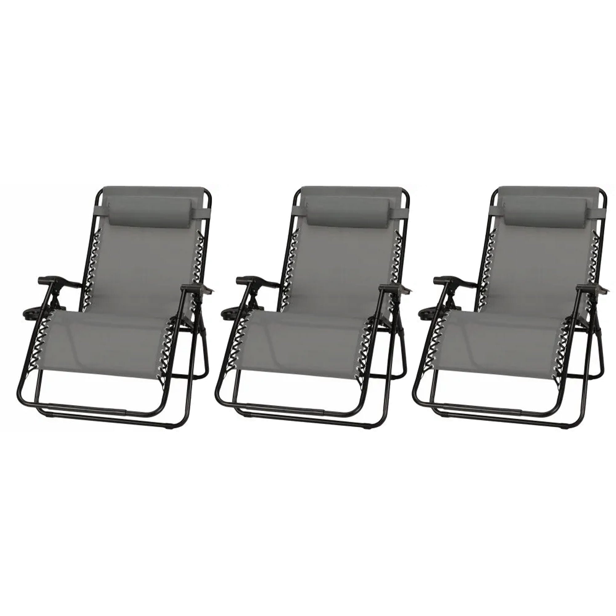 Four Seasons Courtyard Sunny Isles XL Steel Zero Gravity Chair, Gray (3 Pack) - VMInnovations