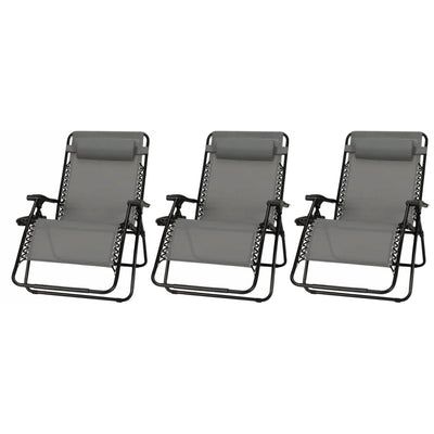Four Seasons Courtyard Sunny Isles XL Steel Zero Gravity Chair, Gray (3 Pack) - VMInnovations