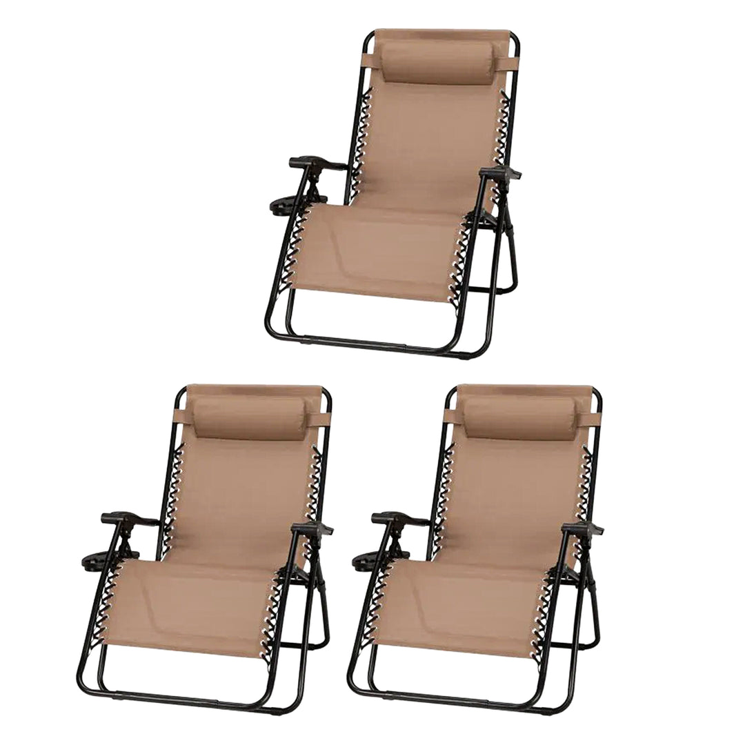 Four Seasons Courtyard Sunny Isles XL Steel Zero Gravity Chair, Brown (3 Pack)