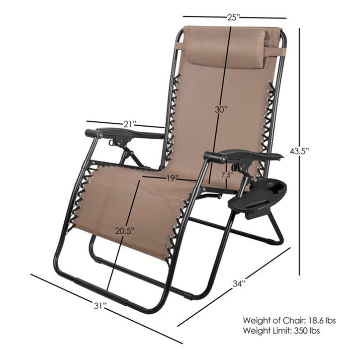 Four Seasons Courtyard Sunny Isles XL Steel Zero Gravity Chair, Brown (3 Pack)