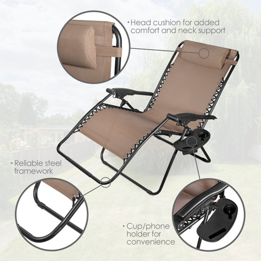 Four Seasons Courtyard Sunny Isles XL Steel Zero Gravity Chair, Brown (3 Pack)