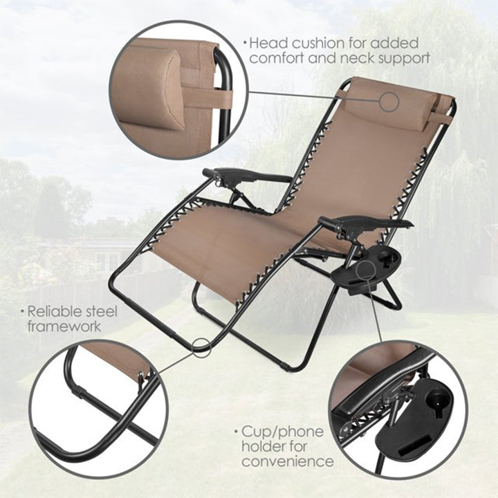 Four Seasons Courtyard Sunny Isles XL Steel Zero Gravity Chair, Brown (3 Pack)