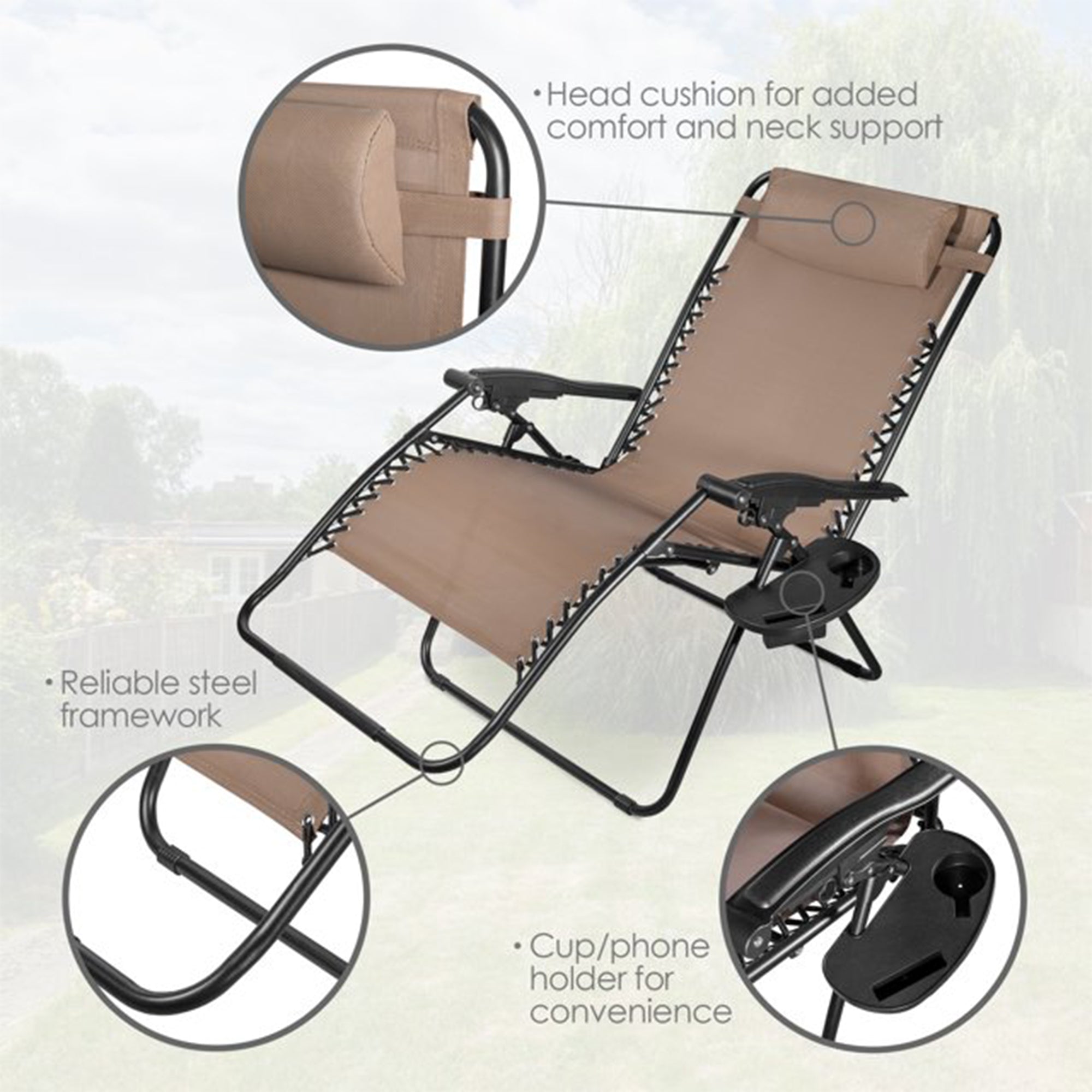 Four Seasons Courtyard Sunny Isles XL Zero Gravity Chair, Brown (3 Pack) (Used) - VMInnovations