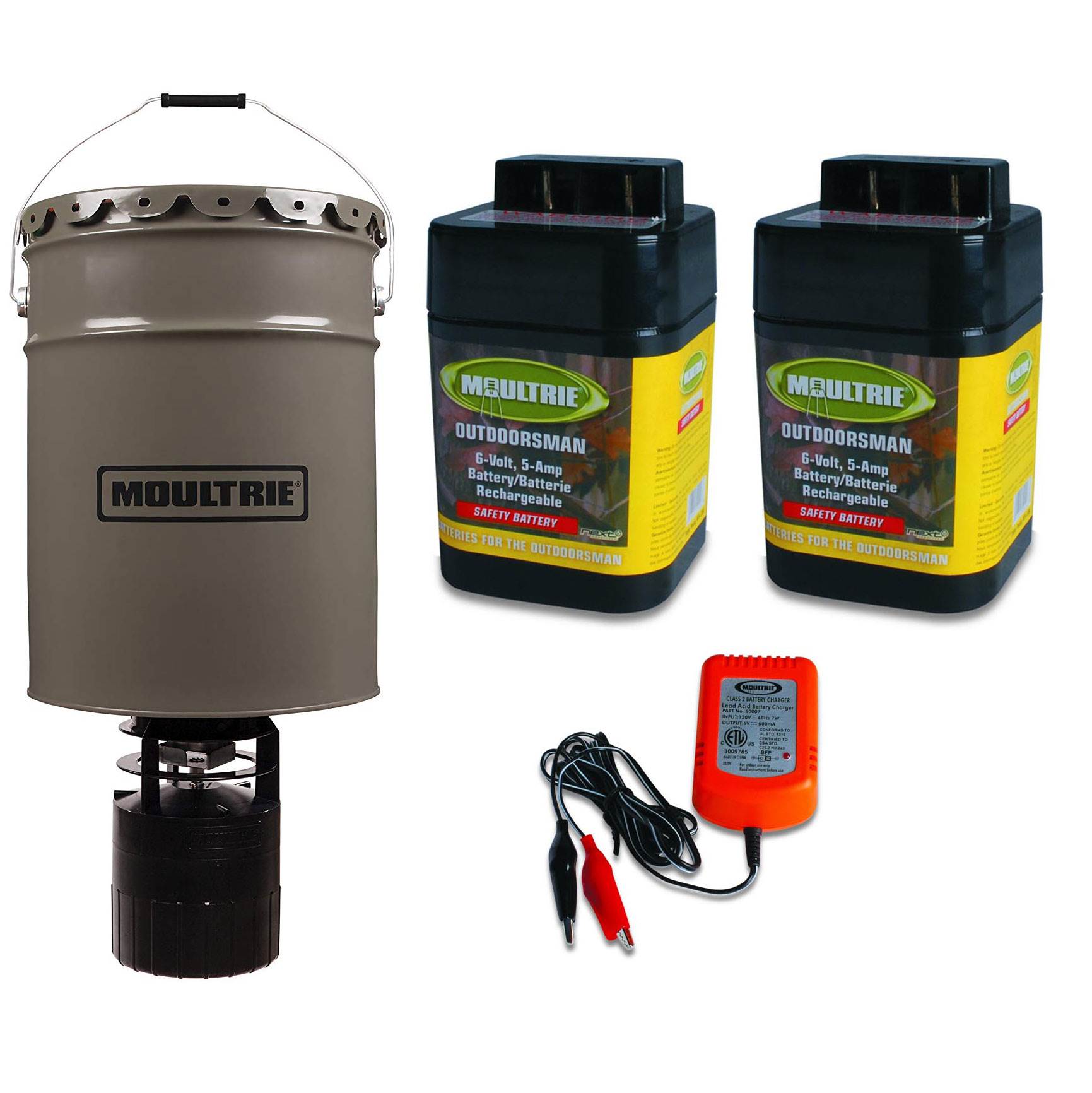 MOULTRIE 6.5 Gallon Pro-Hunter Bucket Style Hanging Feeder +6V Batteries/Charger
