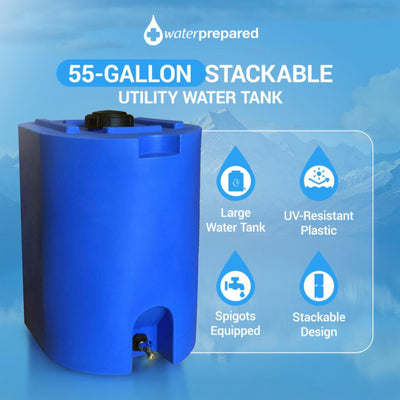 WaterPrepared 55 Gal Stackable Design Utility Water Tank w/Large Cap, Blue(Used)