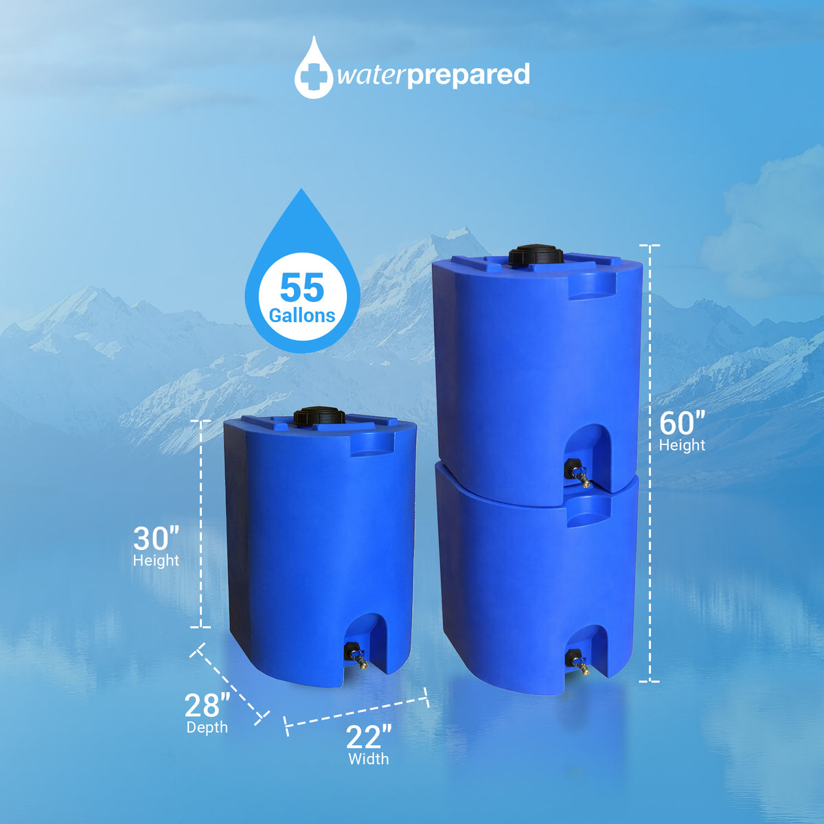 WaterPrepared 55 Gal Stackable Design Utility Water Tank w/Large Cap, Blue(Used)