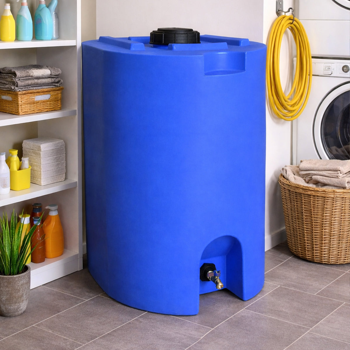 WaterPrepared 55 Gal Stackable Design Utility Water Tank w/Large Cap, Blue(Used)