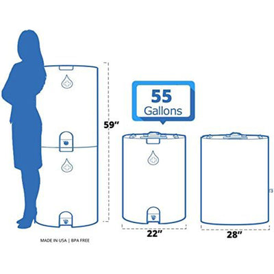 WaterPrepared 55 Gal Stackable Utility Water Tank w/Large Cap, Blue (For Parts)
