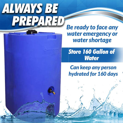 WaterPrepared 160 Gal Stackable Utility Water Tank w/Large Cap, Blue (Open Box) - VMInnovations