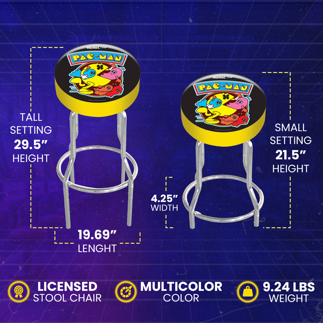 Arcade1Up Pac-Man Adjustable Padded Video Game Stool w/Leg Extenders (Open Box)