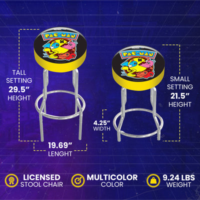 Arcade1Up Pac-Man Adjustable Padded Video Game Chair Stool with Leg Extenders