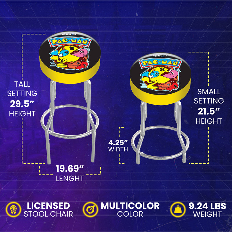 Arcade1Up Pac-Man Adjustable Padded Video Game Chair Stool with Leg Extenders