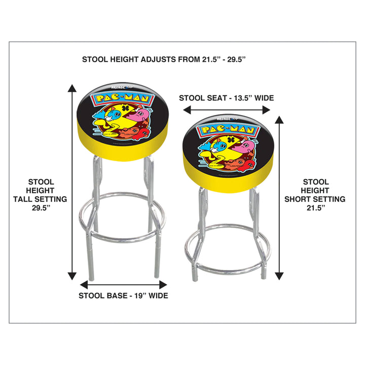 Arcade1Up Pac-Man Adjustable Padded Video Game Chair Stool with Leg Extenders - VMInnovations
