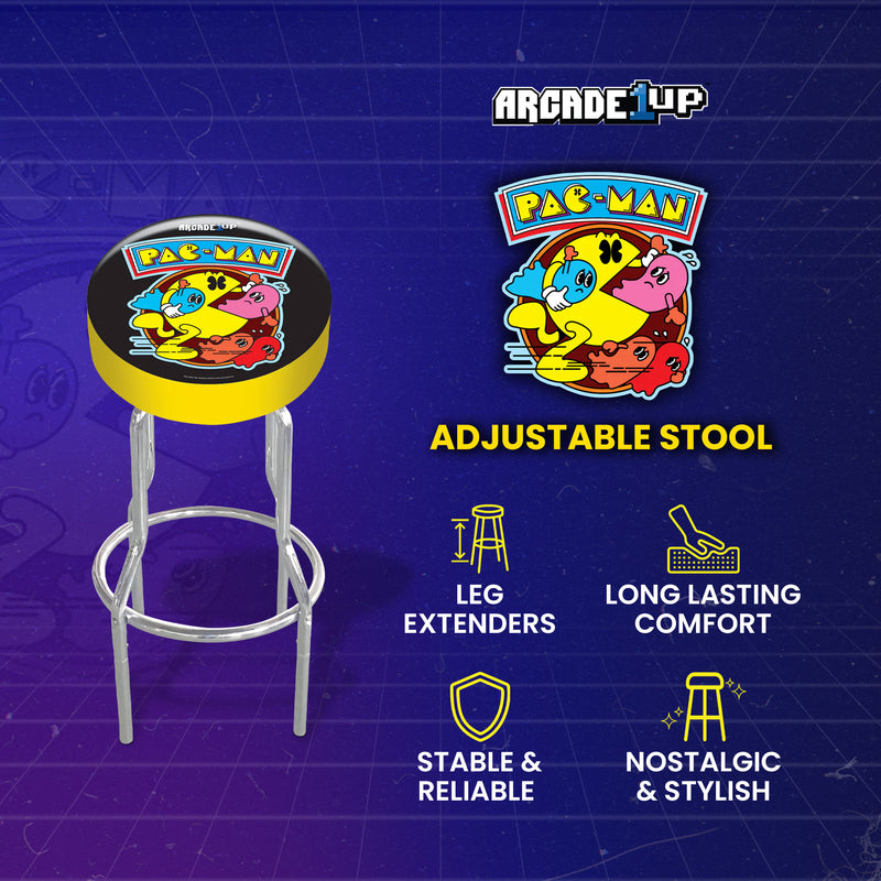 Arcade1Up Pac-Man Adjustable Padded Video Game Chair Stool with Leg Extenders