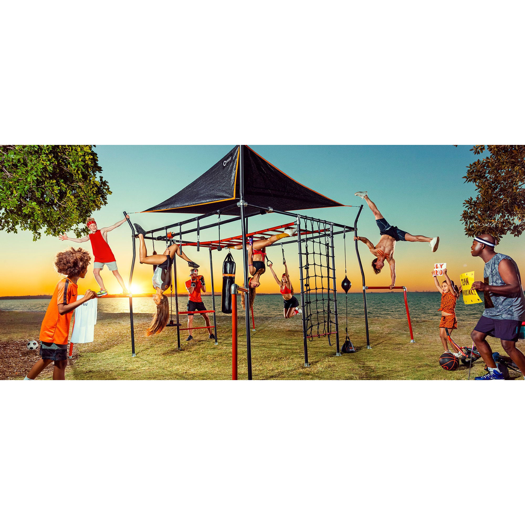 Vuly XL Quest Monkey Bar Jungle Gym Outdoor Kids Backyard Playset w/ Shade Cover