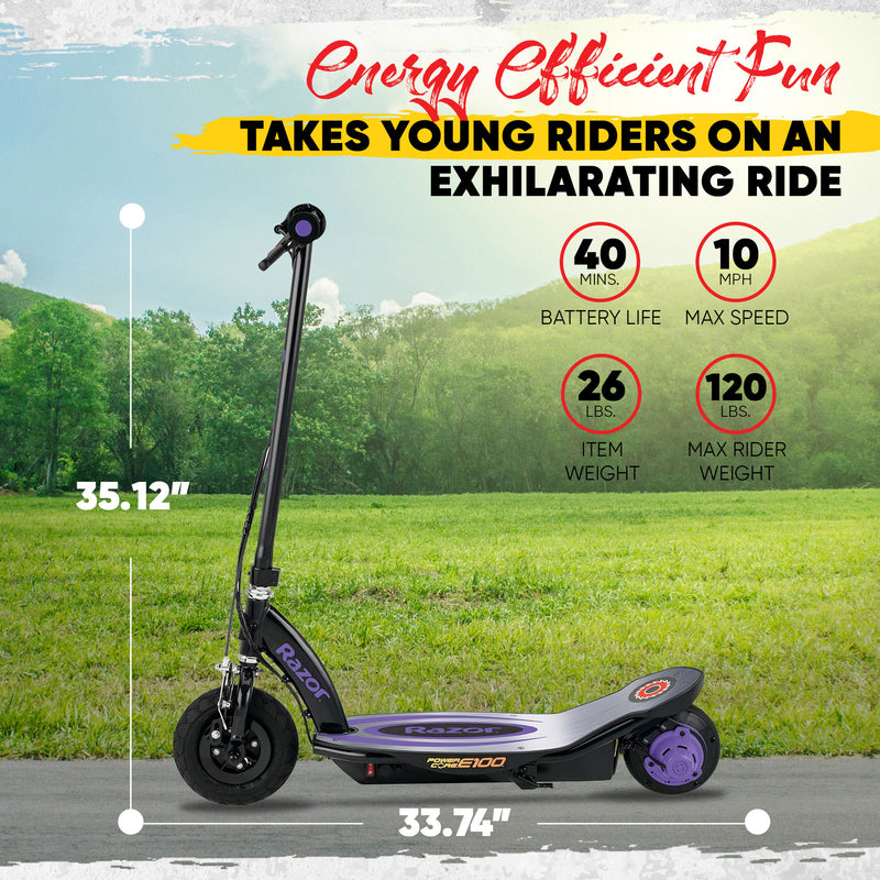 Razor Power Core Electric Scooter with Aluminum Deck and Hand Brake,Purple(Used)