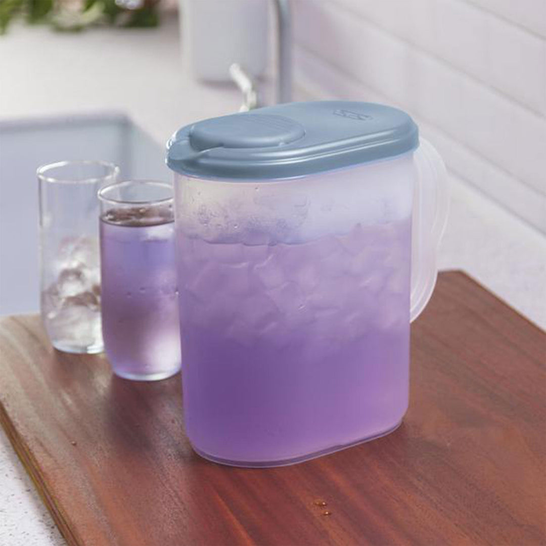 Sterilite Plastic Lidded Pitcher with Clear Base & Handle, Washed Blue, 12-Pack