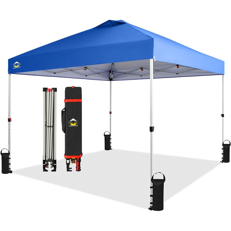 CROWN SHADES 10x10 Ft Pop Up Outdoor Canopy Tent with 1 Push Lock, Blue (Used)