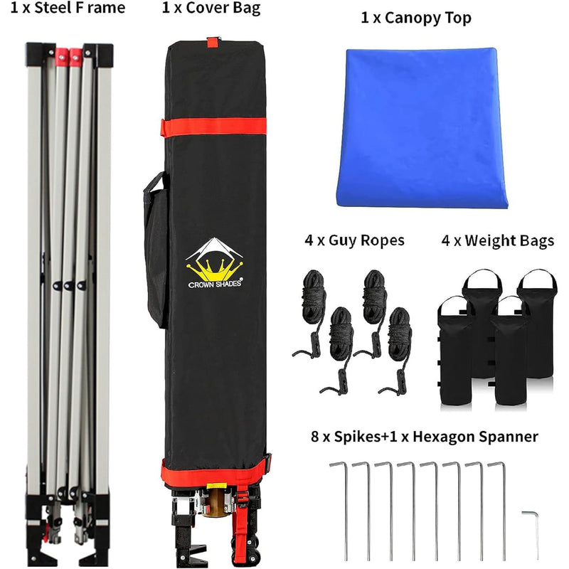 CROWN SHADES 10x10 Ft Pop Up Outdoor Canopy Tent with 1 Push Lock, Blue (Used)