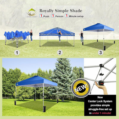 CROWN SHADES 10x10 Ft Pop Up Outdoor Canopy Tent with 1 Push Center Lock, Blue