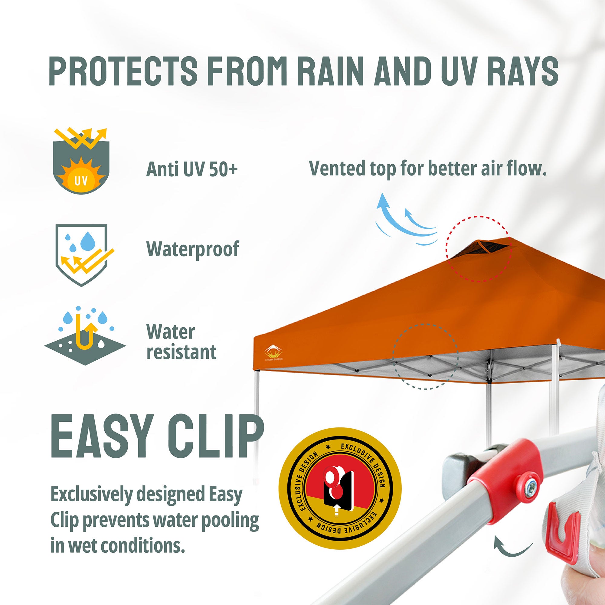 CROWN SHADES 10x10 Ft Pop Up Outdoor Canopy Tent with 1 Push Center Lock, Orange