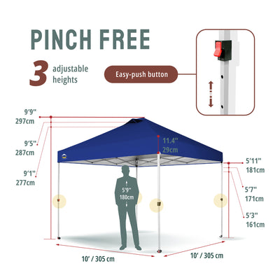 CROWN SHADES 10x10 Ft Pop Up Outdoor Canopy Tent, 1 Push Center Lock, Navy Blue