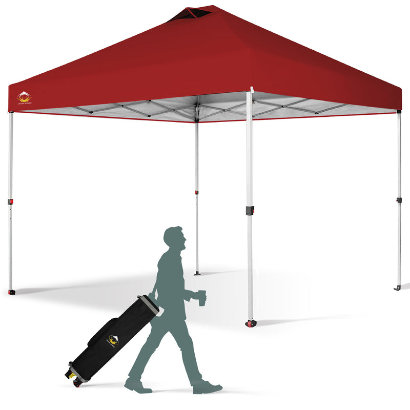 CROWN SHADES 10x10 Ft Pop Up Canopy Tent with 1 Push Center Lock, Red (Used)