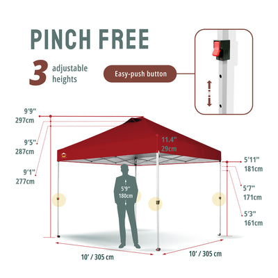 CROWN SHADES 10x10 Ft Pop Up Canopy Tent with 1 Push Center Lock, Red (Used) - VMInnovations