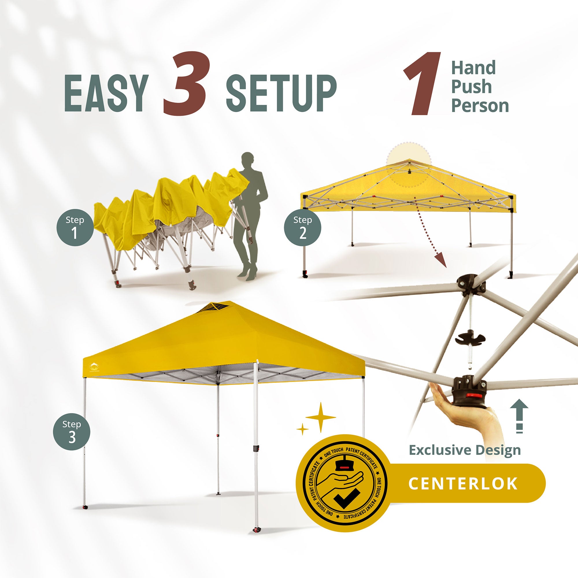 CROWN SHADES 10x10 Ft Pop Up Outdoor Canopy Tent with 1 Push Center Lock, Yellow - VMInnovations
