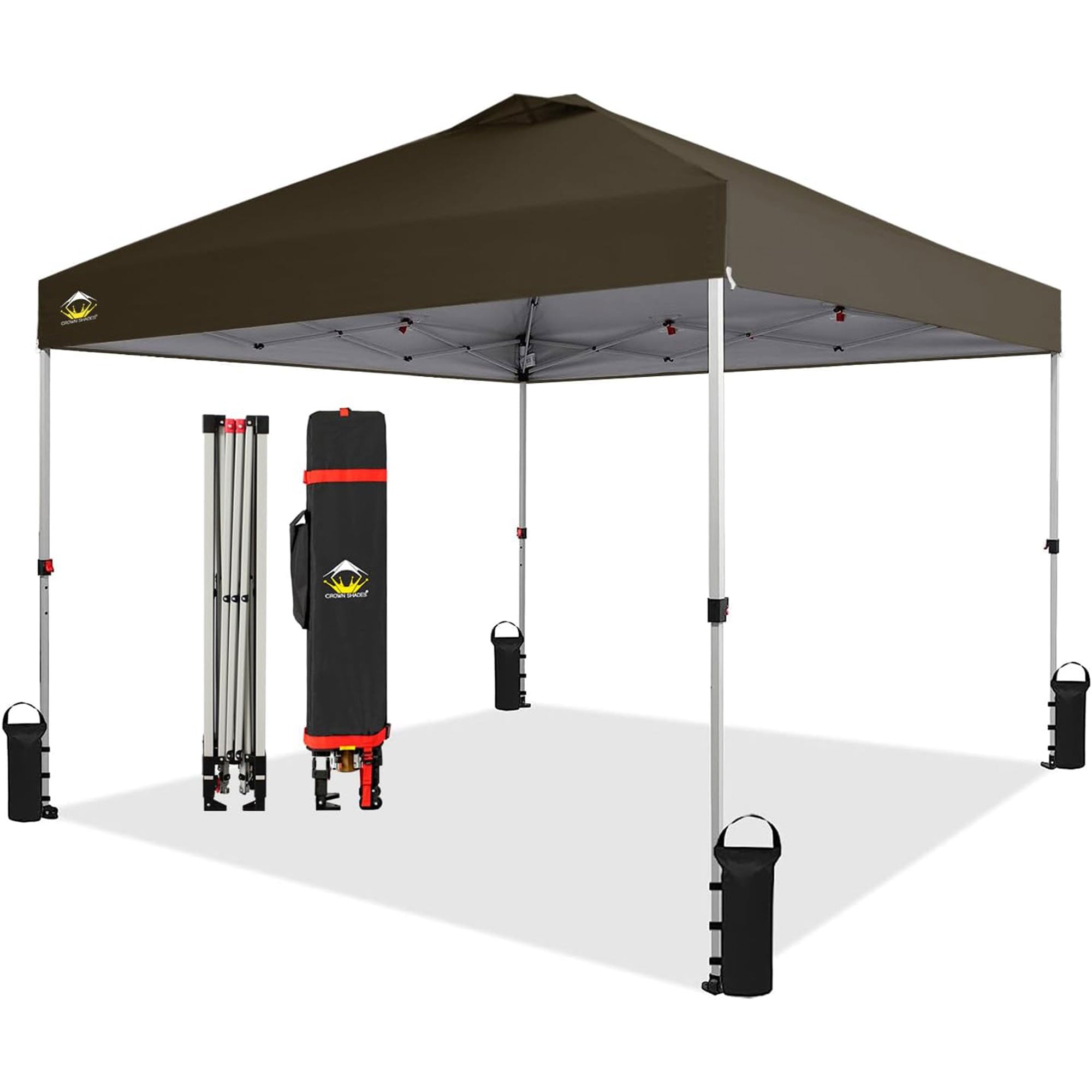 CROWN SHADES 10x10 Ft Pop Up Canopy Tent with 1 Push Center Lock, Coffee (Used) - VMInnovations