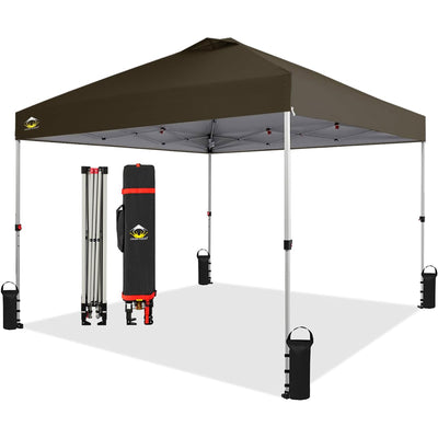CROWN SHADES 10x10 Ft Pop Up Canopy Tent with 1 Push Center Lock, Coffee (Used) - VMInnovations