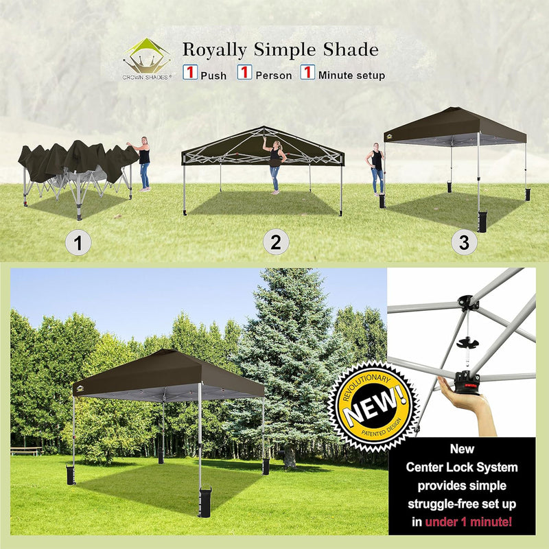 CROWN SHADES 10x10 Ft Pop Up Canopy Tent with 1 Push Center Lock, Coffee (Used)