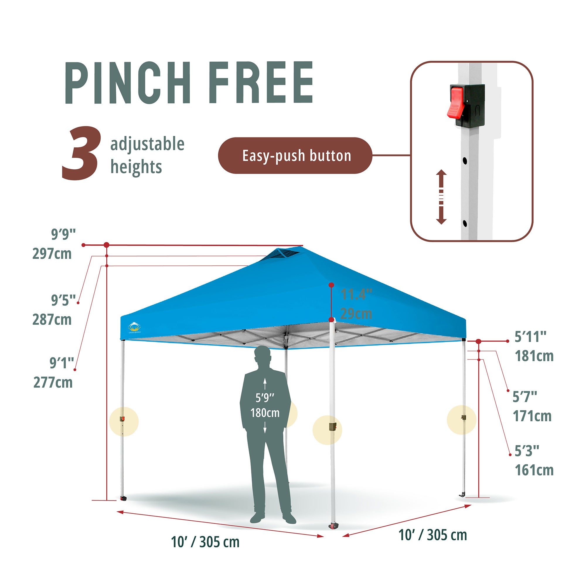 CROWN SHADES 10x10 Ft Pop Up Outdoor Canopy Tent, 1 Push Center Lock, Sky Blue