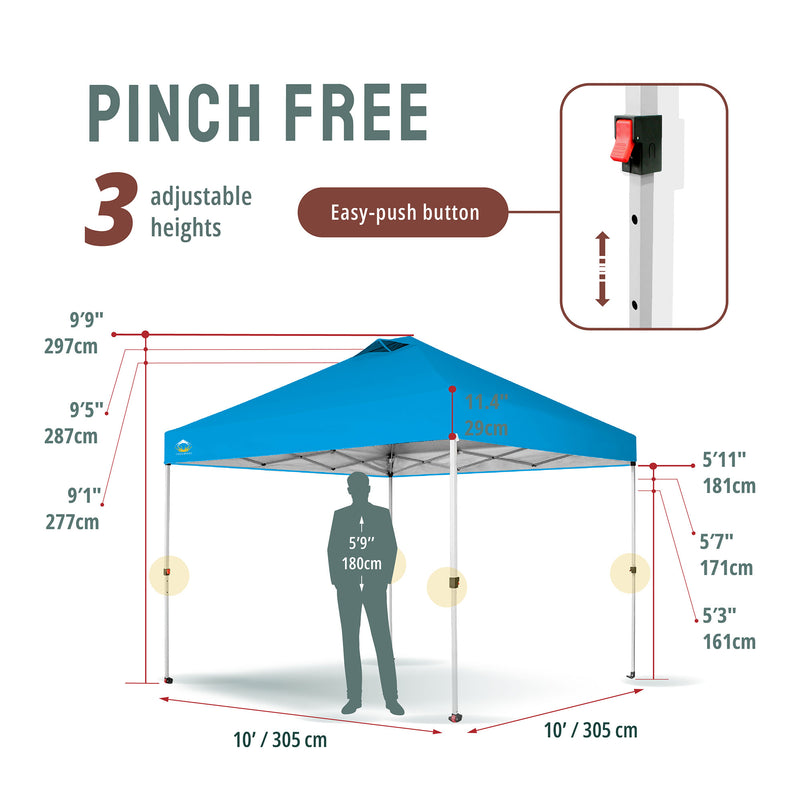 CROWN SHADES 10x10 Ft Pop Up Outdoor Canopy Tent, 1 Push Lock, Sky Blue (Used)