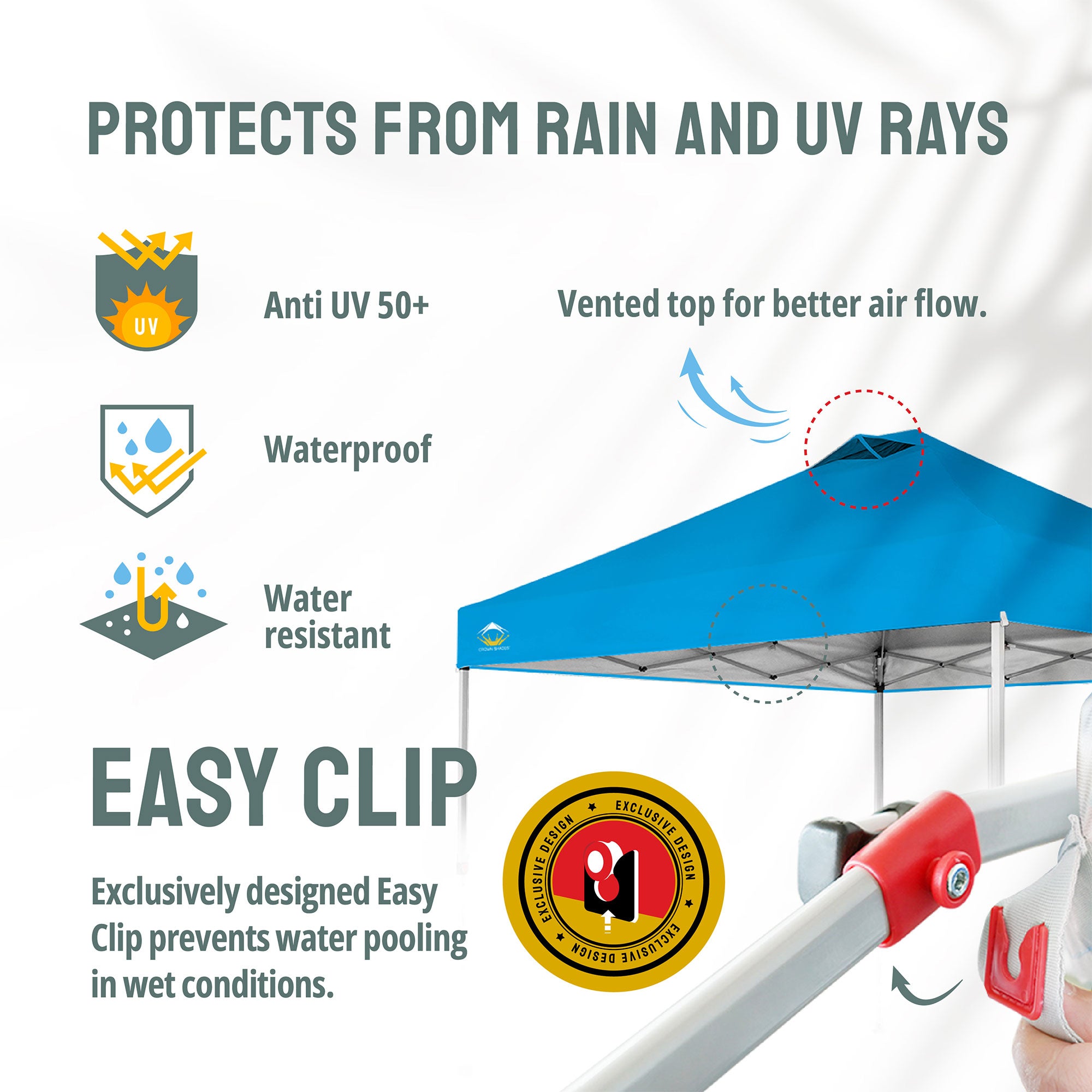 CROWN SHADES 10x10 Ft Pop Up Outdoor Canopy Tent, 1 Push Center Lock, Sky Blue