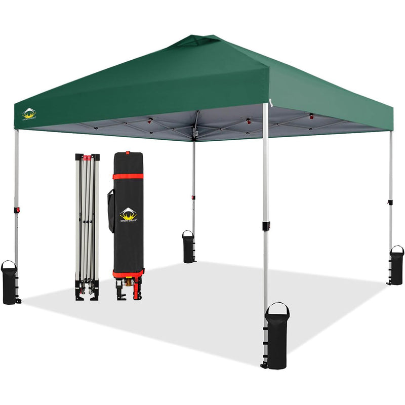 CROWN SHADES 10x10 Ft Pop Up Outdoor Canopy Tent, Push Lock, Forest Green (Used)