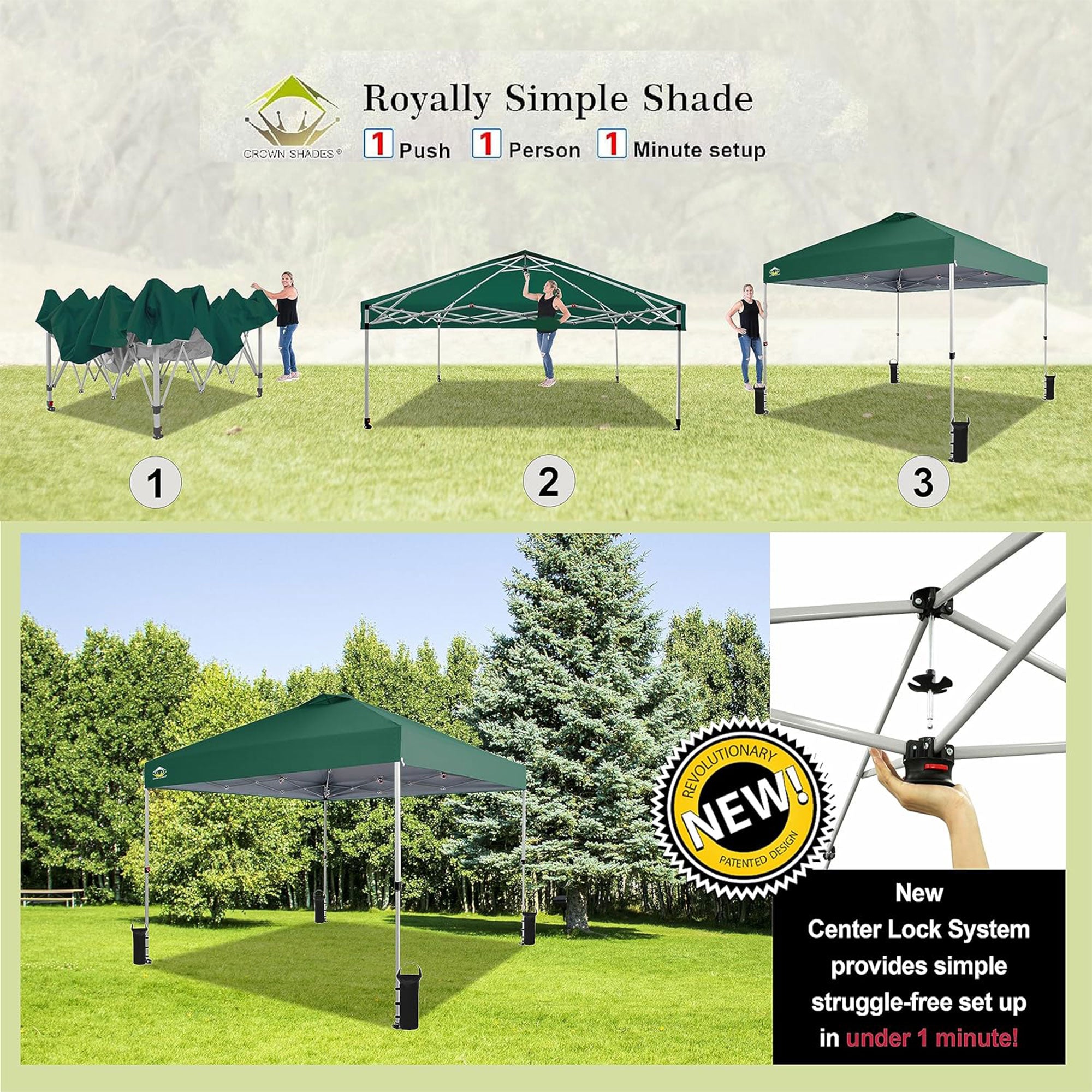 CROWN SHADES 10x10 Ft Pop Up Outdoor Canopy Tent, Push Lock, Forest Green (Used) - VMInnovations