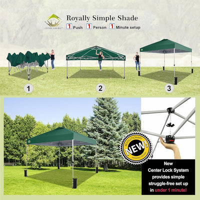 CROWN SHADES 10x10 Ft Pop Up Outdoor Canopy Tent, Push Center Lock, Forest Green