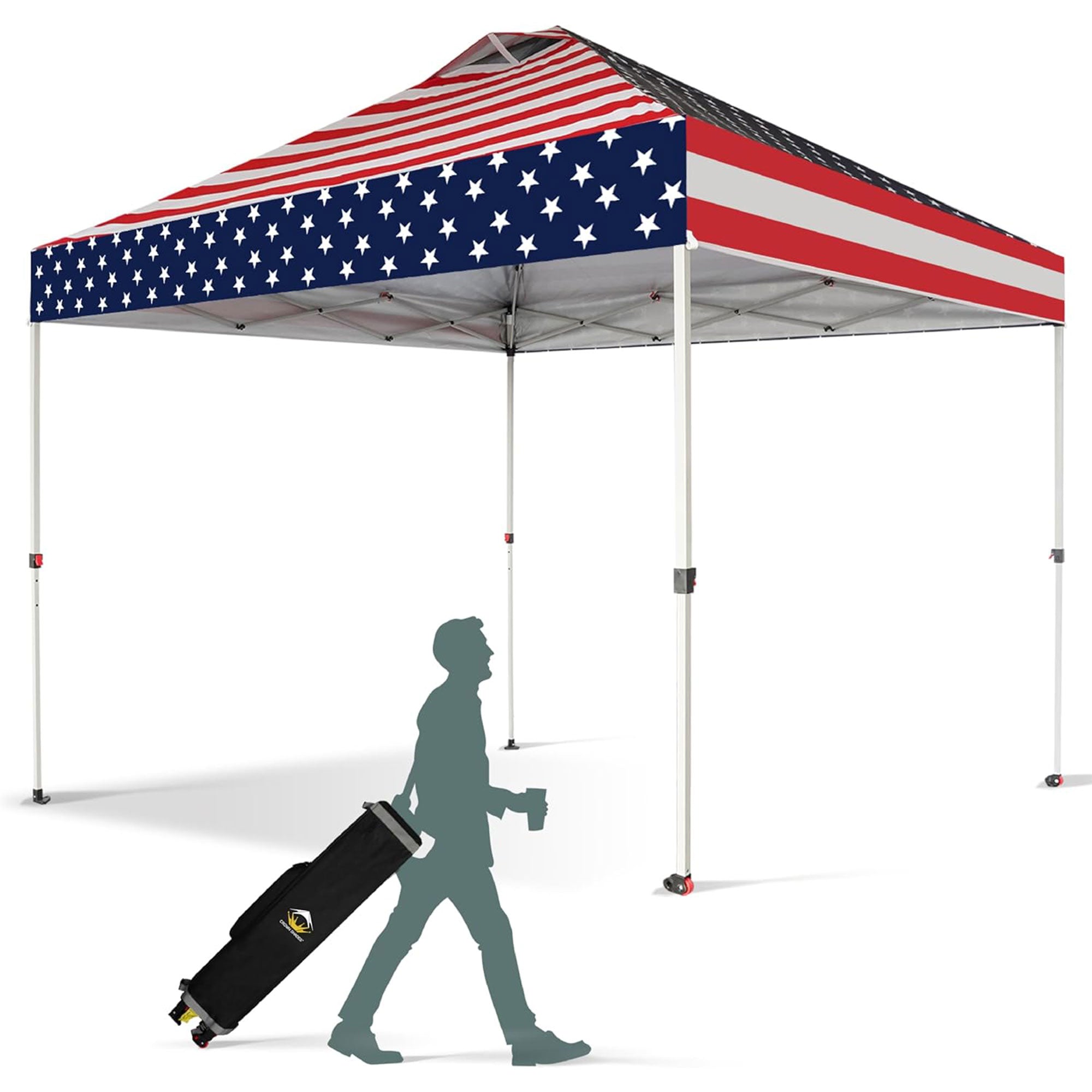 CROWN SHADES 10x10 Ft Outdoor Canopy Tent with 1 Push Center Lock, American Flag