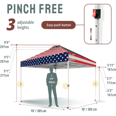 CROWN SHADES 10x10 Ft Outdoor Canopy Tent with 1 Push Center Lock, American Flag