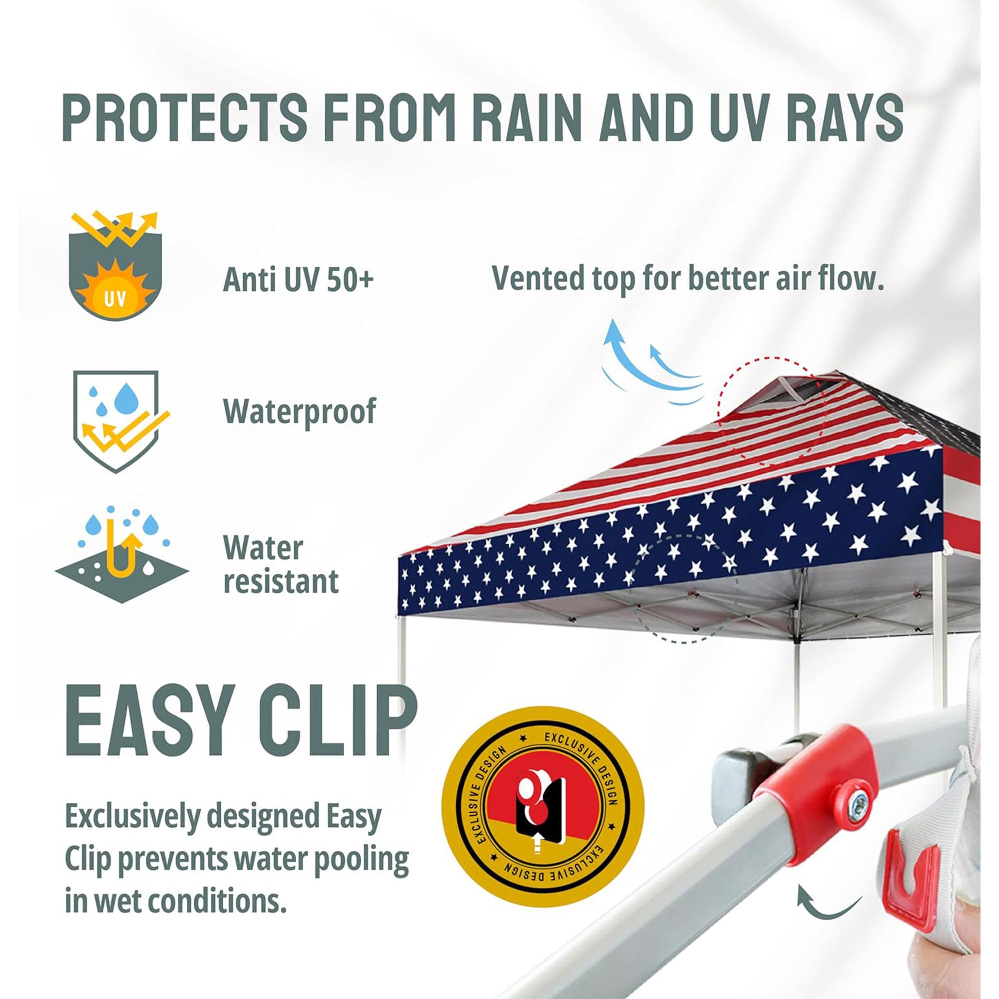 CROWN SHADES 10x10 Ft Outdoor Canopy Tent with 1 Push Center Lock, American Flag