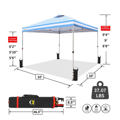 CROWN SHADES 10x10 Ft Outdoor Canopy Tent, 1 Push Lock, Sky Blue Stripes (Used)