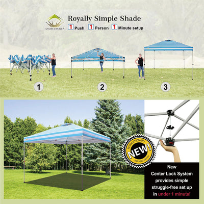 CROWN SHADES 10x10 Ft Outdoor Canopy Tent, 1 Push Lock, Sky Blue Stripes (Used)