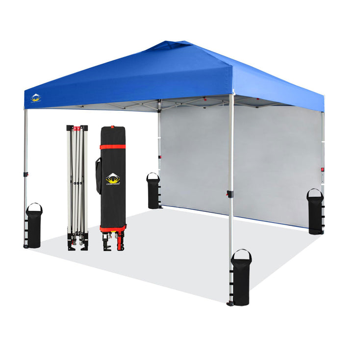 CROWN SHADES 10x10 Ft Pop Up Canopy Tent w/Sidewall & Push Lock, Blue (Used)